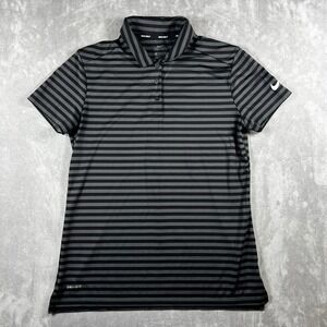 Nike Golf Womens Dri-FIT Polo Shirt Medium Grey Black Striped Short Sleeve M